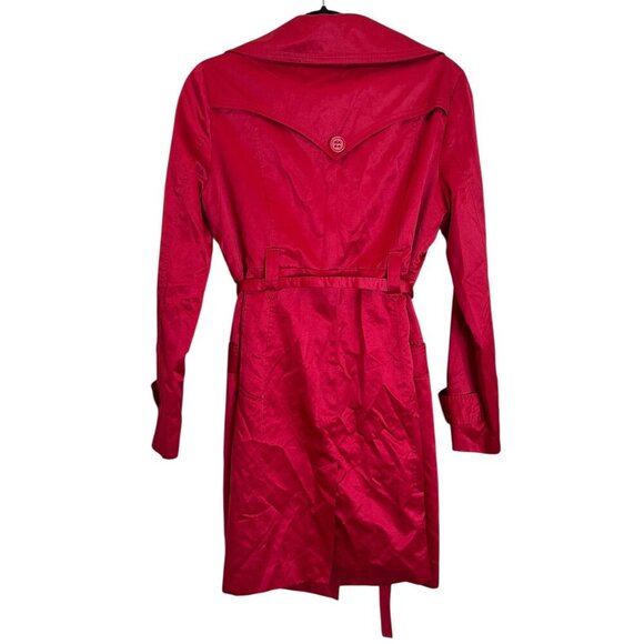 Bebe Barbie Hot Pink Satin‎ Trench Rain Coat Belted Button Up Sz M Bratz Midi - Picture 3 of 6